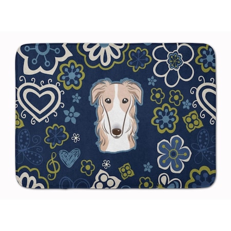 Carolines Treasures Blue Flowers Borzoi Machine Washable Memory Foam Mat BB5079RUG